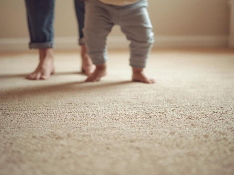 baby taking first steps on carpet
